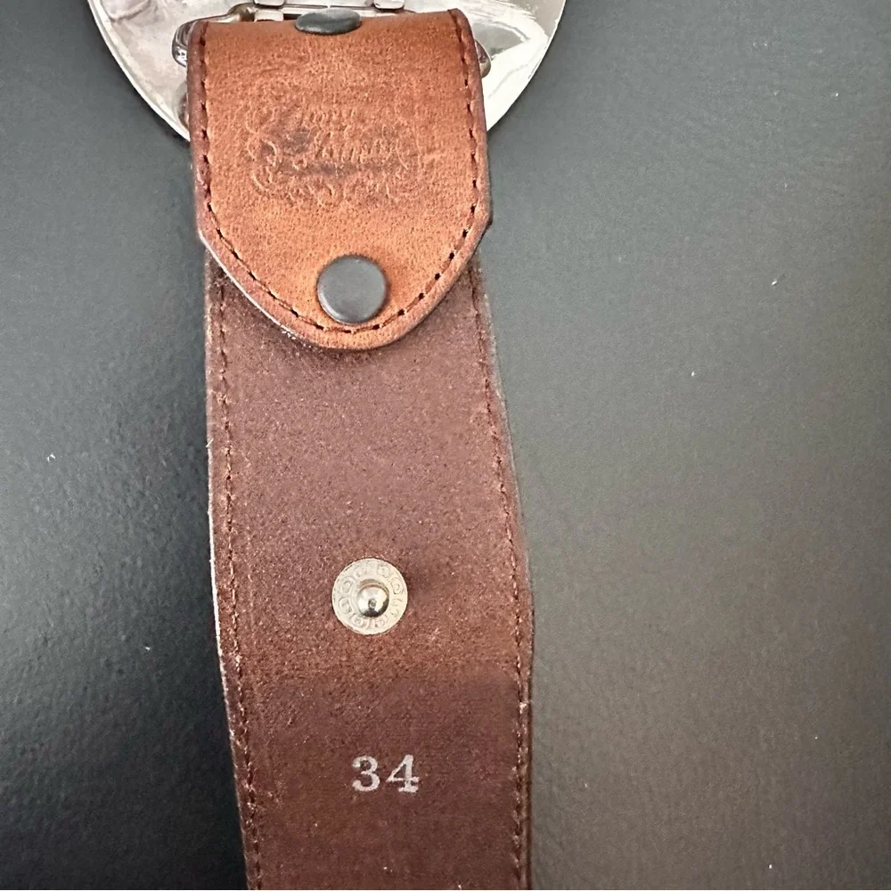 Tony Lama Silver Brown Cross Belt Indian Head Coins SZ 34 Americana Heritage